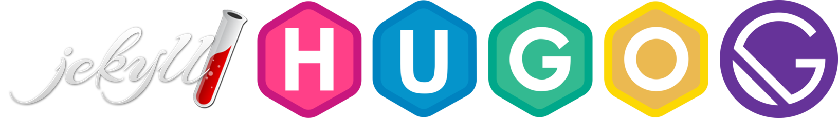 Jekyll, Hugo and Gatsby logos